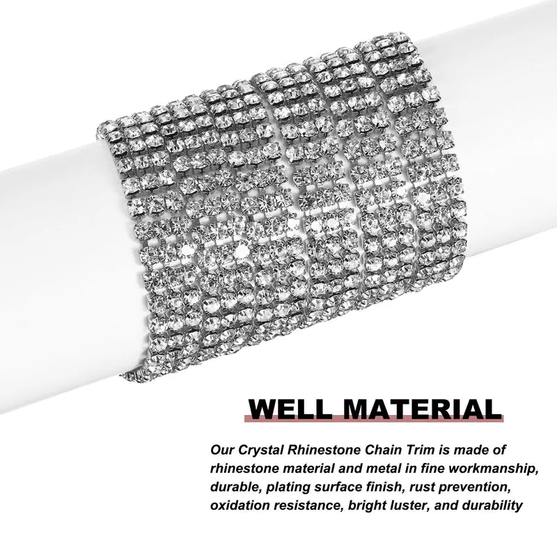 2 Yards 3 Rows 3mm Rhinestone Chain, 9mm Crystal Chain Trim(Silver)