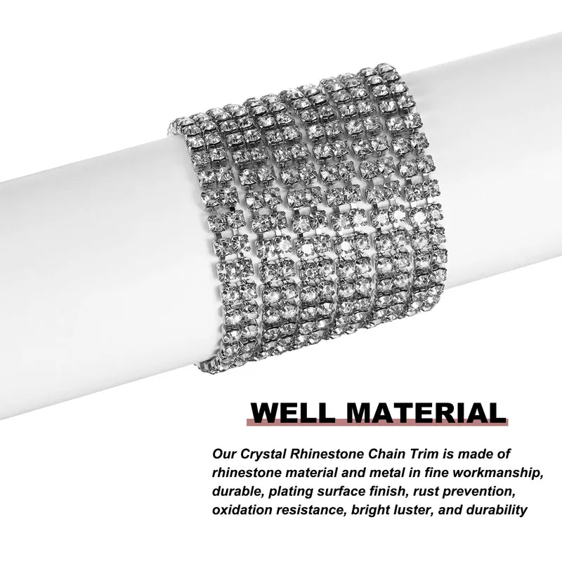 1 Yard 2 Rows 3mm Rhinestone Chain, 6mm Crystal Chain Trim(Silver)