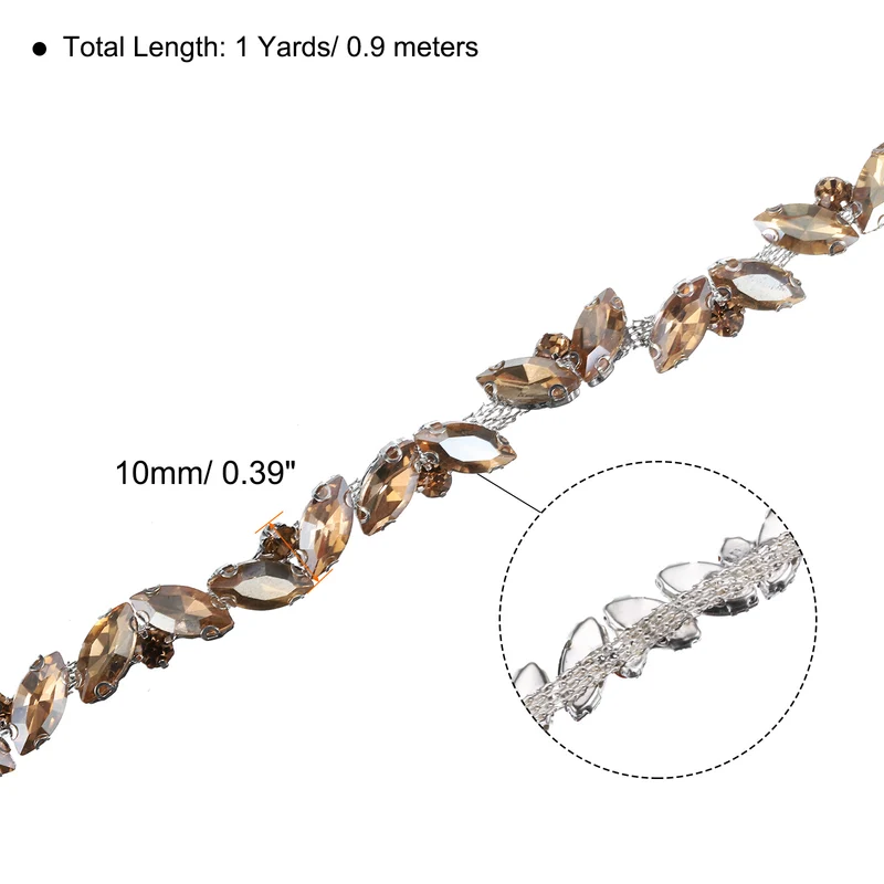 1 Yard Rhinestone Chain Trim, 10mm Shiny Crystal Chain Applique (Champagne)