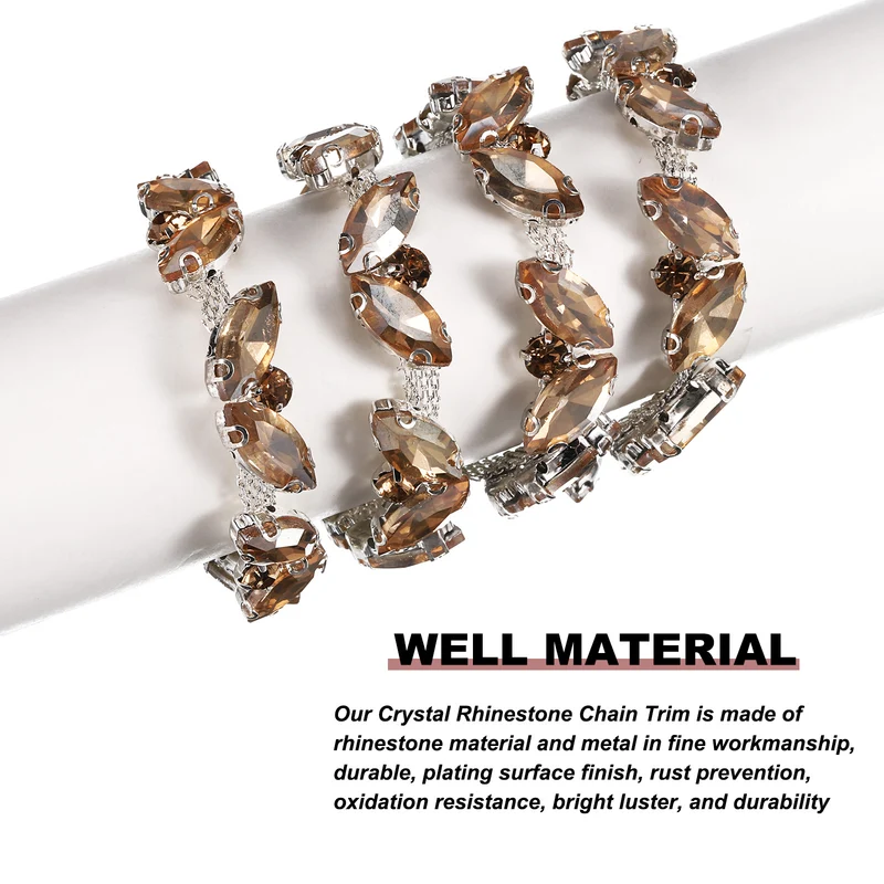 1 Yard Rhinestone Chain Trim, 10mm Shiny Crystal Chain Applique (Champagne)