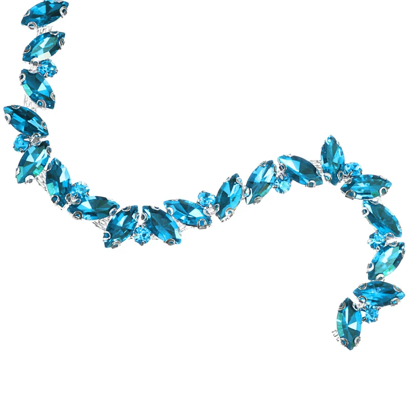 1 Yard Rhinestone Chain Trim 10mm Shiny Crystal Chain Applique Lake Blue