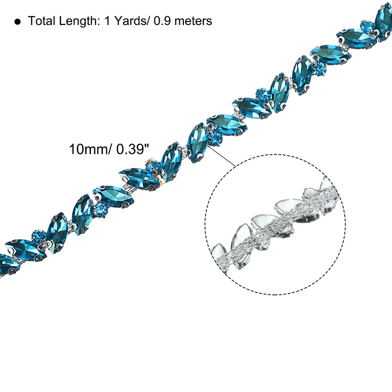 1 Yard Rhinestone Chain Trim 10mm Shiny Crystal Chain Applique Lake Blue