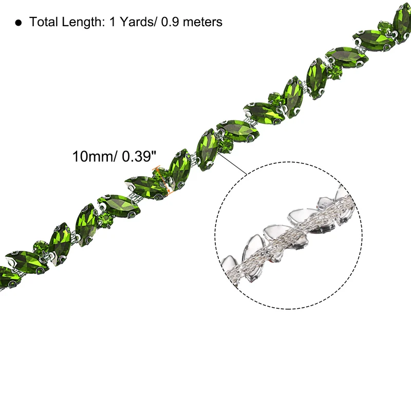1 Yard Rhinestone Chain Trim, 10mm Bling Shiny Crystal Chain Applique for Sewing, DIY Jewelry, Clothing (Sapphire Green)