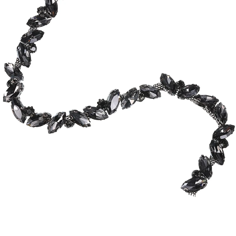 1 Yard Rhinestone Chain Trim, 10mm Shiny Crystal Chain Applique (Gray)