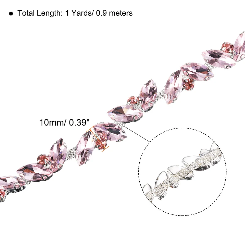 1 Yard Rhinestone Chain Trim 10mm Shiny Crystal Chain Applique Pink
