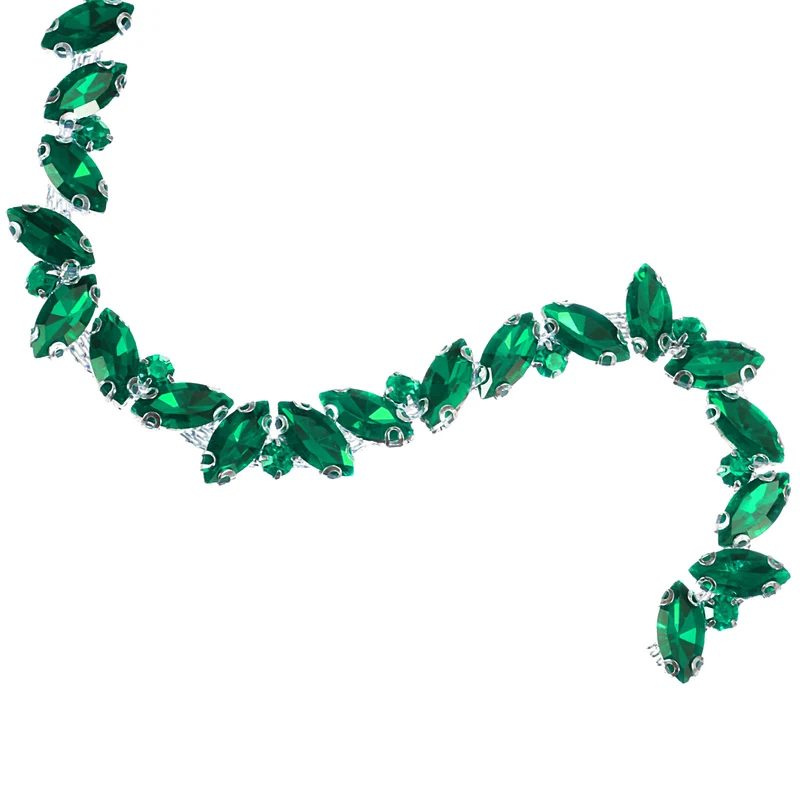 1 Yard Rhinestone Chain Trim, 10mm Bling Shiny Crystal Chain Applique for Sewing, DIY Jewelry, Clothing (Green)