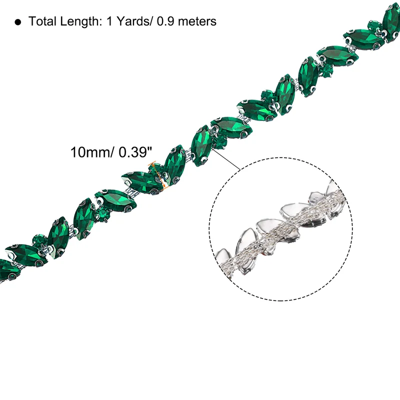 1 Yard Rhinestone Chain Trim, 10mm Bling Shiny Crystal Chain Applique for Sewing, DIY Jewelry, Clothing (Green)