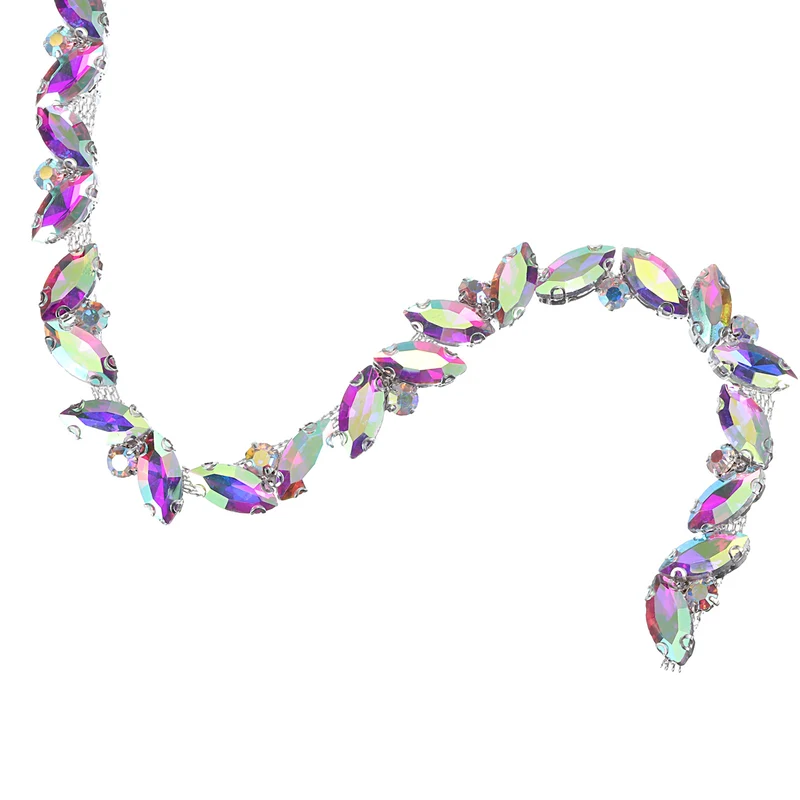 1 Yard Rhinestone Chain Trim, 10mm Bling Shiny Crystal Chain Applique for Sewing, DIY Jewelry, Clothing (Ab Color)