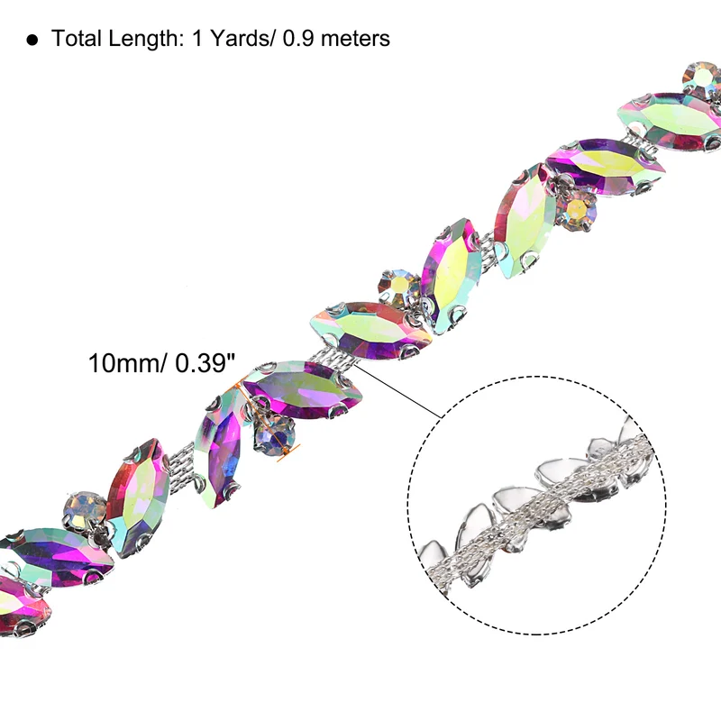 1 Yard Rhinestone Chain Trim, 10mm Bling Shiny Crystal Chain Applique for Sewing, DIY Jewelry, Clothing (Ab Color)