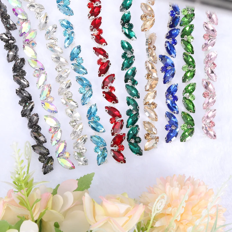 1 Yard Rhinestone Chain Trim, 10mm Bling Shiny Crystal Chain Applique for Sewing, DIY Jewelry, Clothing (Ab Color)