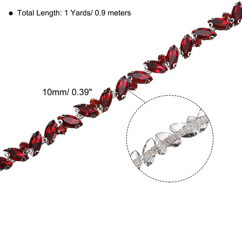1 Yard Rhinestone Chain Trim 10mm Shiny Crystal Chain Applique Red
