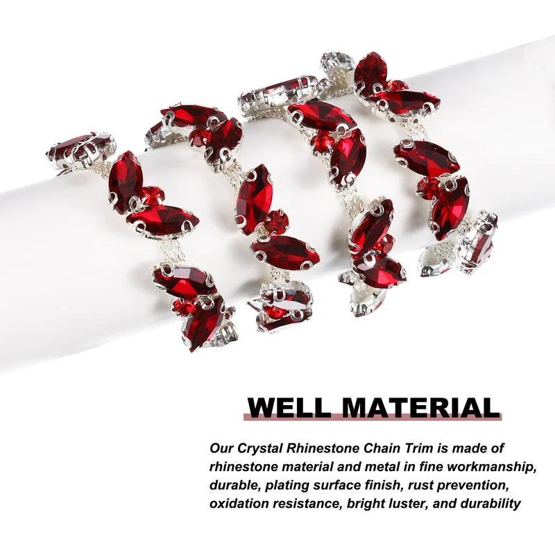 1 Yard Rhinestone Chain Trim 10mm Shiny Crystal Chain Applique Red