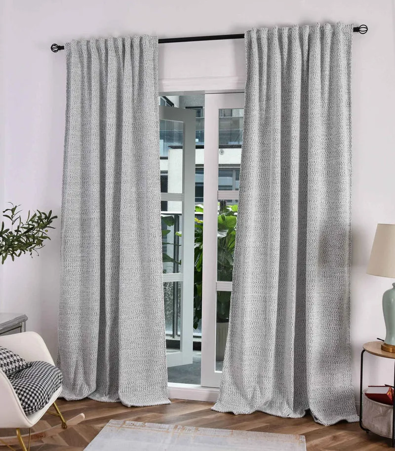 2 Vorhänge Chenille Vorhang Bouclé-Struktur HxB 245x140 cm Weiß Schwarz »MONTANA« Multiband-Aufhängung Pflegeleicht 2023330-2