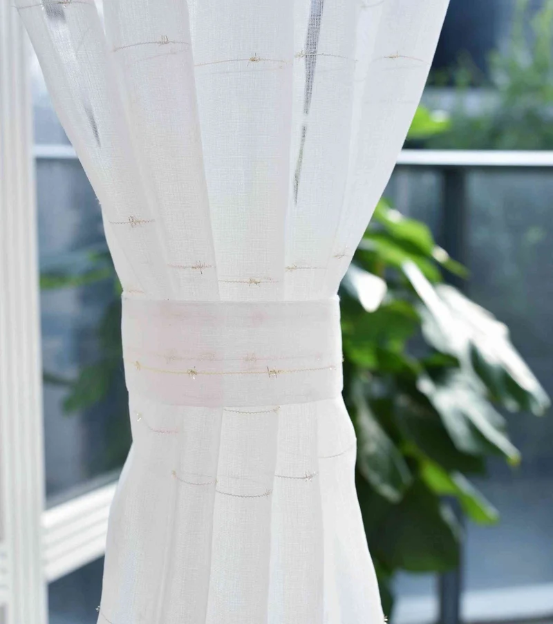 2er Set Transparente Gardine HxB 245x145 cm Weiß »DOHA« in Leinen-Optik mit Glänzendem Garn - Moderne Linien-Design, Pflegeleicht 2023490-2