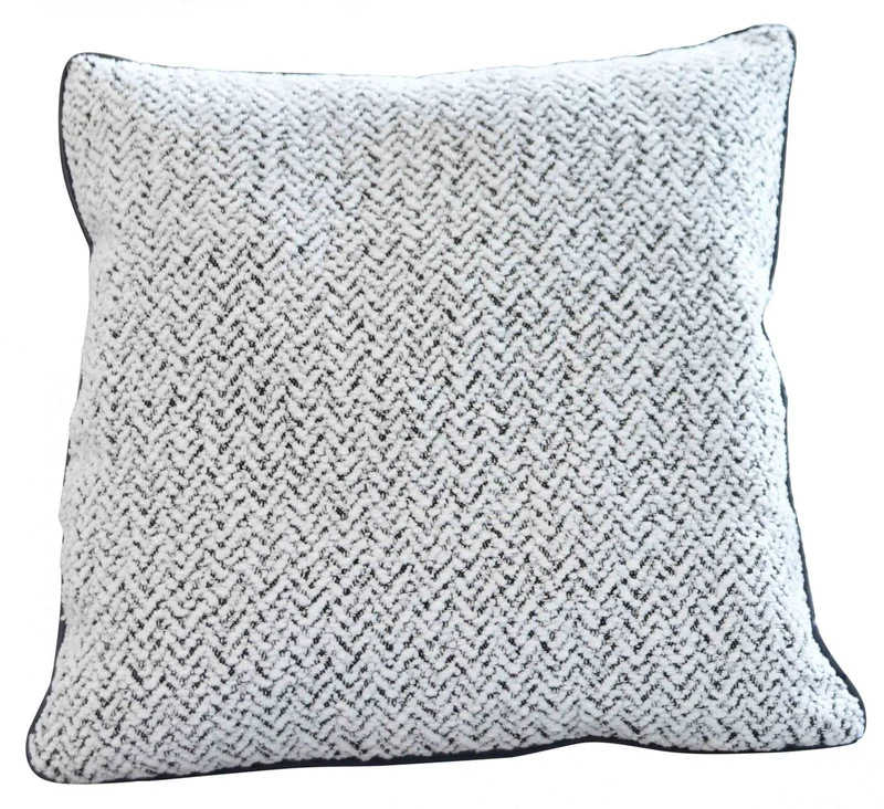 2er Set Chenille Dekokissen Bouclé-Optik LxB 40x40 cm Weiß Schwarz »MONTANA« mit Eleganter Schwarzer Paspelierung Reißverschluss Weicher Füllung 2023330K-2