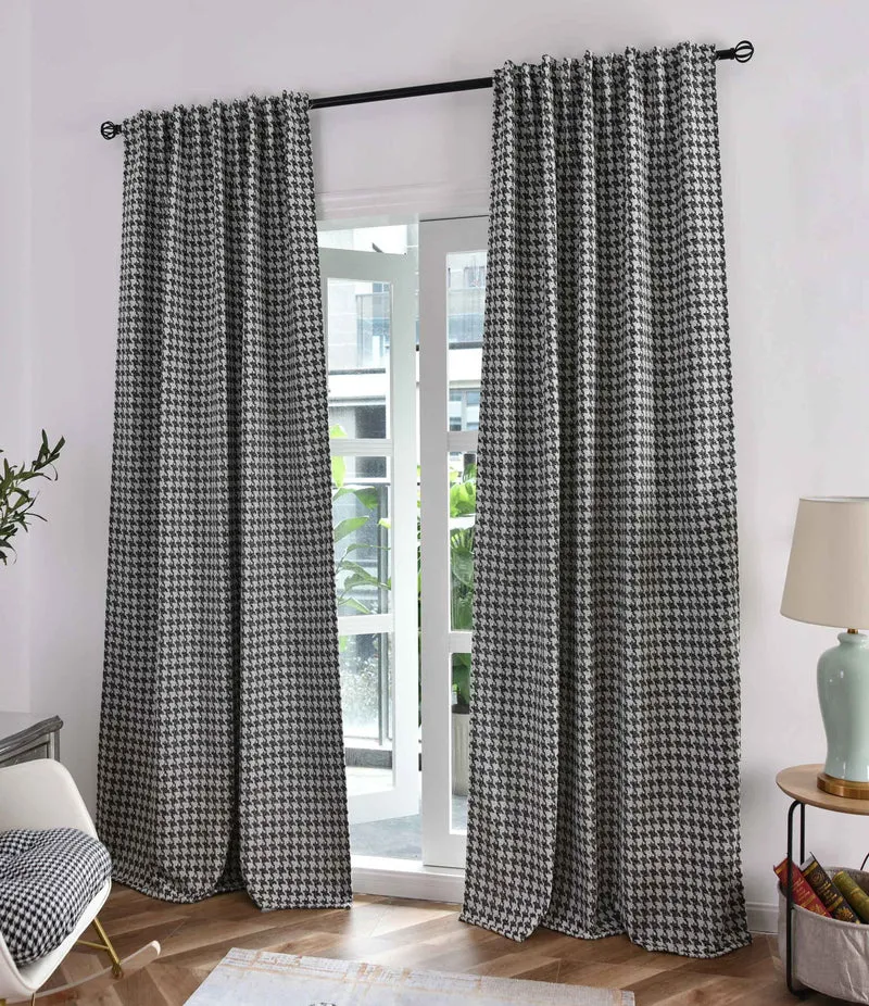 2er Set Vorhänge HxB 245x140 cm Creme Schwarz Hahnentritt-Muster »PARIS« Flexible Multiband Aufhängung Elegant Pflegeleicht 2023320-2