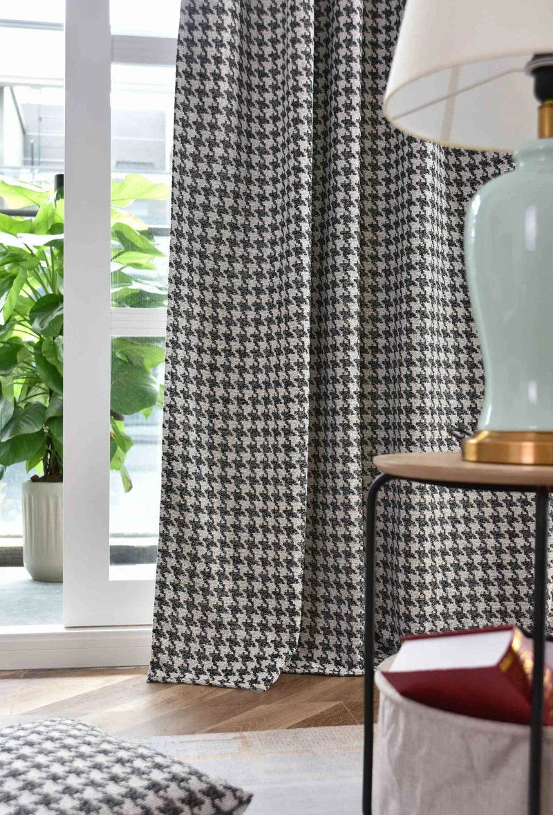 2er Set Vorhänge HxB 245x140 cm Creme Schwarz Hahnentritt-Muster »PARIS« Flexible Multiband Aufhängung Elegant Pflegeleicht 2023320-2