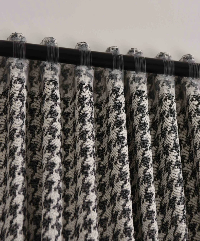 2er Set Vorhänge HxB 245x140 cm Creme Schwarz Hahnentritt-Muster »PARIS« Flexible Multiband Aufhängung Elegant Pflegeleicht 2023320-2