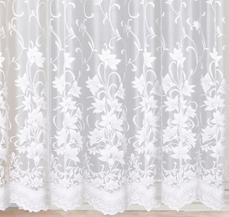 Gardine Store Jacquard Koblenz Kräuselband Universalband Weiß Blumenmuster Transparent Raschel-Gewebe Vorhang Wohnzimmer 13146