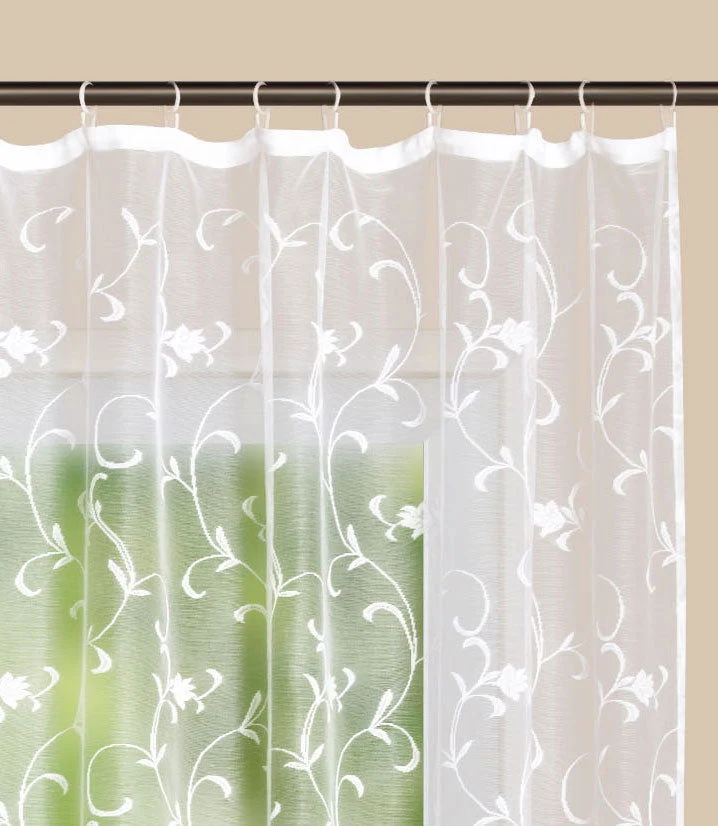 Gardine Store Jacquard Koblenz Kräuselband Universalband Weiß Blumenmuster Transparent Raschel-Gewebe Vorhang Wohnzimmer 13146