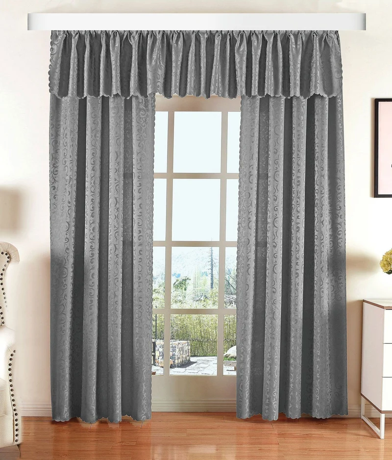 Halley Damast Gardinen Set, 5 Teile, eingenähtes Kräuselband bewährte Jacquard Qualität, blickdicht 20108