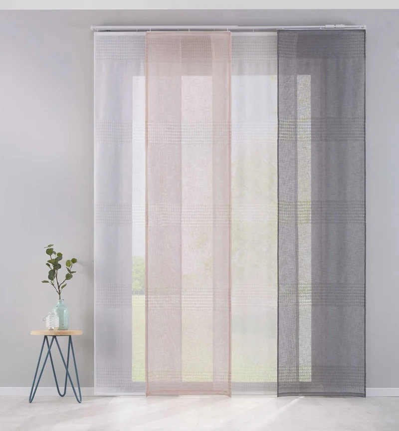 2er Set Flächenvorhänge Schiebegardinen Voile »Sanremo« Landhaus-Stil Querstreifen Leinen Häkel Optik Netzstruktur Paneelwagen 20190342-2