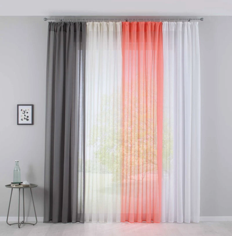 2er Set Gardinen »Nizza« Baumwoll-Voile Halbvoile Transparent Stores mit Gardinenband und Tuneldurchzug 2019031-2