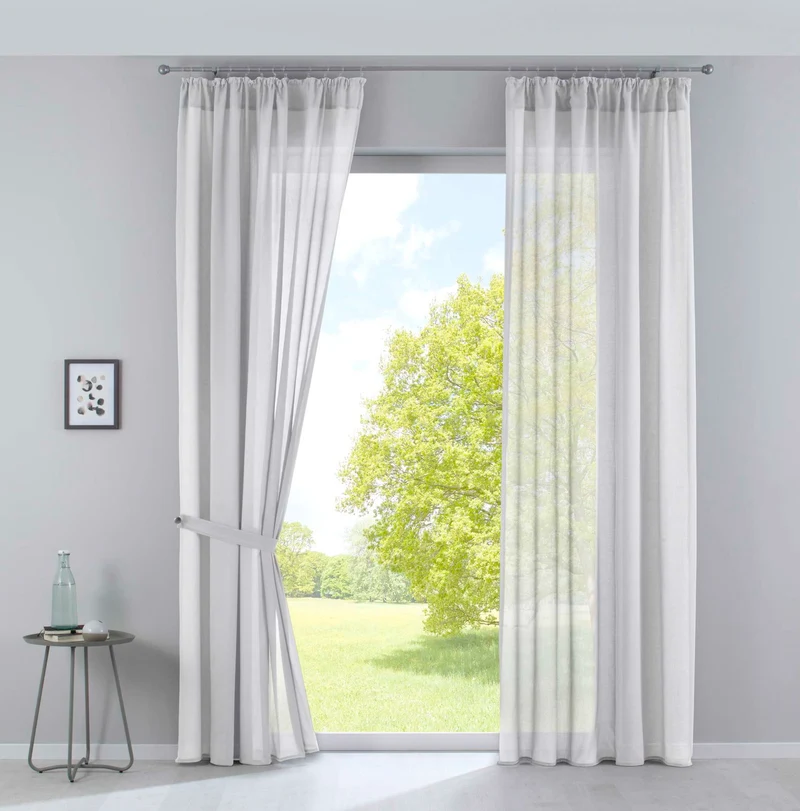 2er Set Gardinen »Nizza« Baumwoll-Voile Halbvoile Transparent Stores mit Gardinenband und Tuneldurchzug 2019031-2