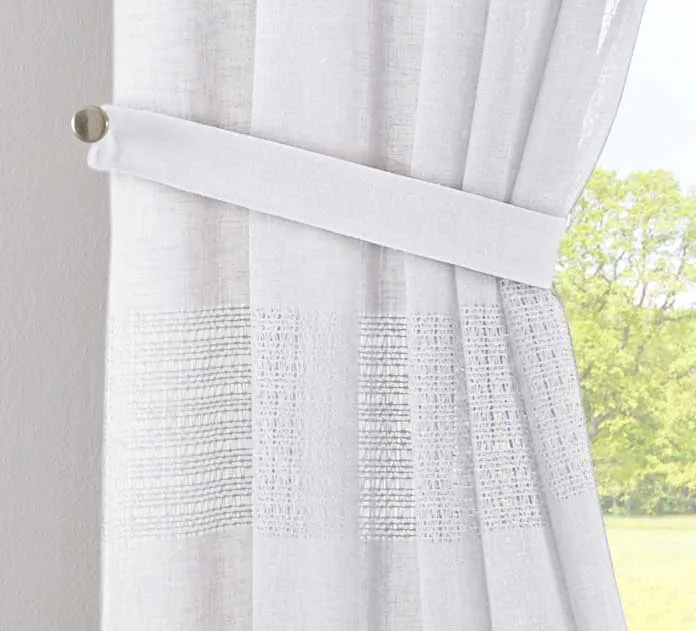 2er Set Gardinen Voile »Sanremo« Landhaus-Stil Querstreifen Leinen Häkel Optik Netzstruktur verdeckte Schlaufen Gardinenband 20190340-2