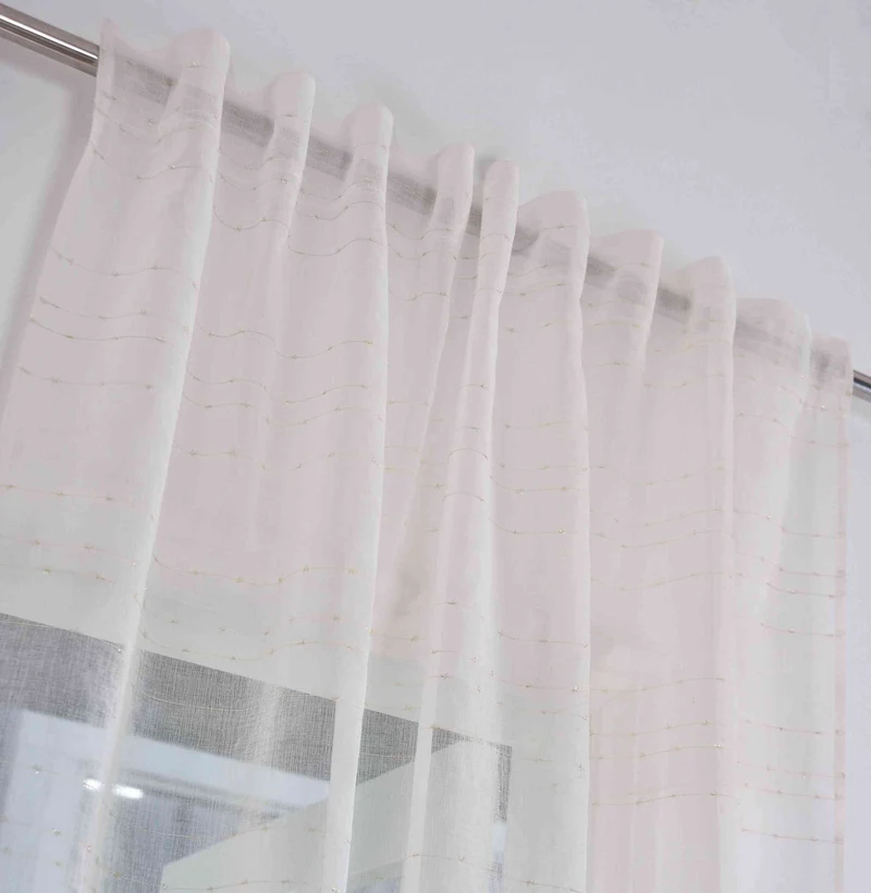 Transparente Gardine HxB 245x145 cm Weiß »DOHA« in Leinen-Optik mit Glänzendem Garn - Moderne Linien-Design, Pflegeleicht 2023490