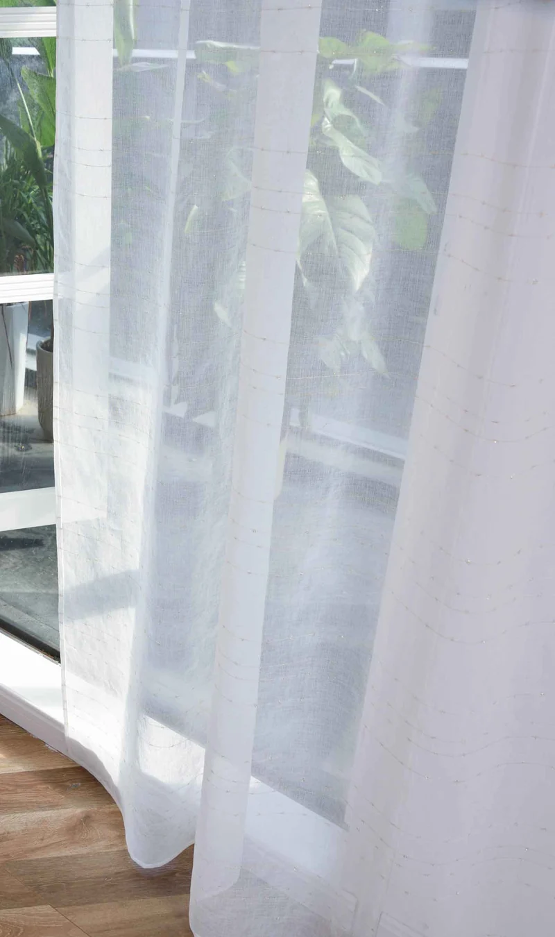 Transparente Gardine HxB 245x145 cm Weiß »DOHA« in Leinen-Optik mit Glänzendem Garn - Moderne Linien-Design, Pflegeleicht 2023490