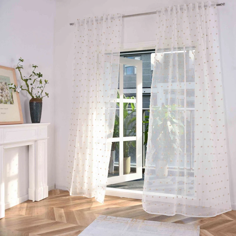 Gardine HxB 245x140 cm Natur Taupe Pompom »VALENCIA« Multiband Aufhängung Scherli Transparent Leinen-Optik 2023470