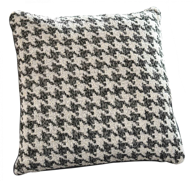 Kissen LxB 40x40 cm Creme Schwarz »PARIS« mit Füllung Ausgefallenes Hahnentritt-Muster schwarzes Paspelband 2023320K