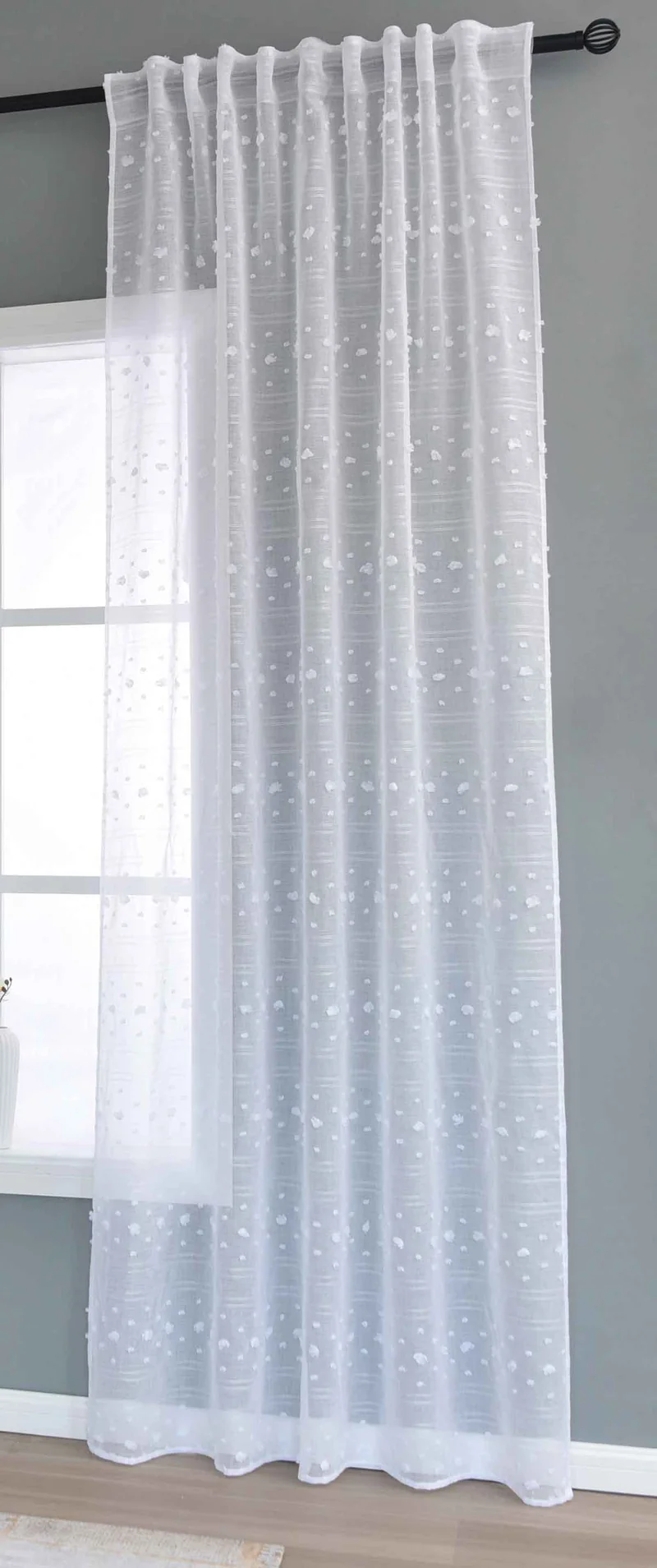Gardine HxB 245x140 cm Natur Pompom »VALENCIA« Multiband Aufhängung Scherli Transparent Leinen-Optik 2023400