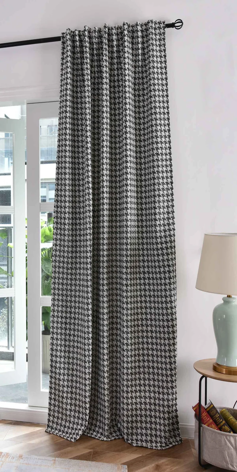 Vorhang HxB 245x140 cm Creme Schwarz Hahnentritt-Muster »PARIS« Flexible Multiband Aufhängung Elegant Pflegeleicht 2023320
