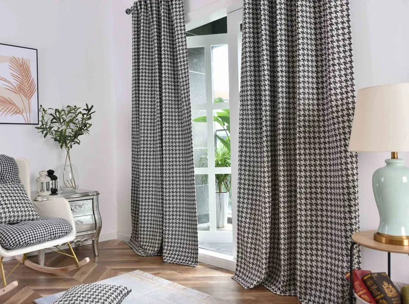 Vorhang HxB 245x140 cm Creme Schwarz Hahnentritt-Muster »PARIS« Flexible Multiband Aufhängung Elegant Pflegeleicht 2023320