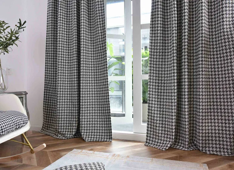Vorhang HxB 245x140 cm Creme Schwarz Hahnentritt-Muster »PARIS« Flexible Multiband Aufhängung Elegant Pflegeleicht 2023320