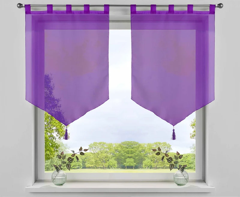 2er Pack Scheibengardinen »LYON« Quaste Modern Zeitlos Voile Küchenfenster Sichtschutz Scheibenhänger Spitzpanneaux 10000333-2