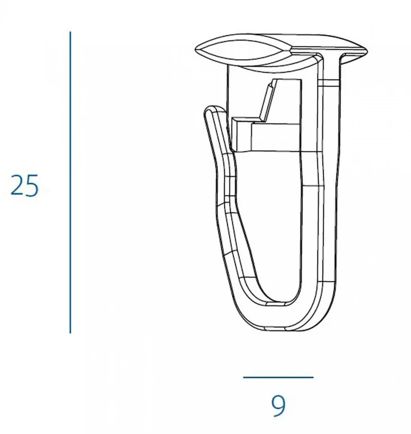Universal mit F-Haken für Vorhangbefestigung - 100 Stück, 11x9mm Kopf, 25mm Höhe, Kunststoff, Weiß 410