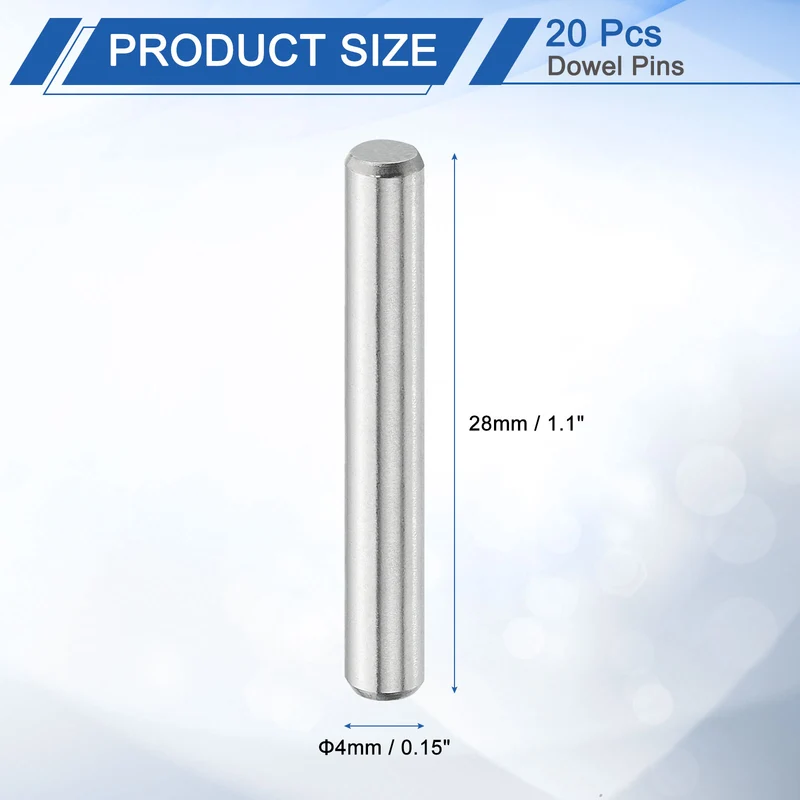 20 Pcs 4 mm x 28 mm Dowel Pins, 316L Stainless Steel Shelf Support Peg Pin