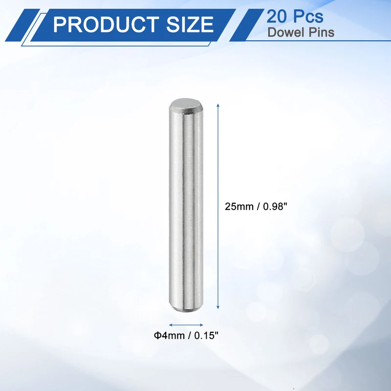 20 Pcs 4 mm x 25 mm Dowel Pins, 316L Stainless Steel Shelf Support Peg Pin