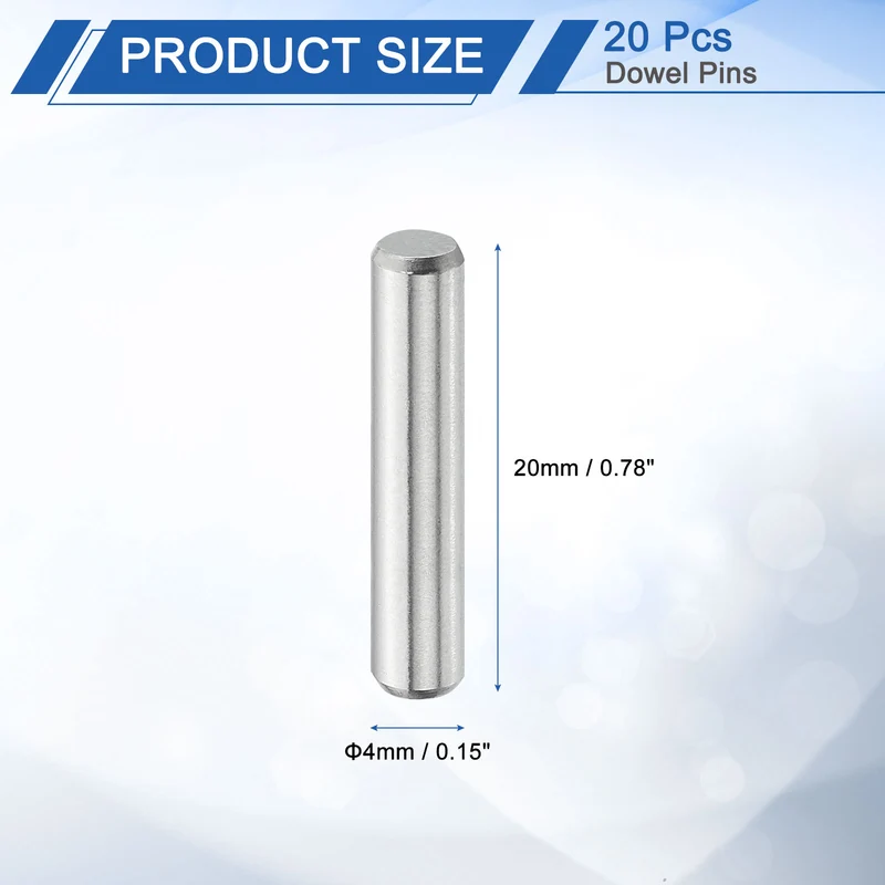 20 Pcs 4 mm x 20 mm Dowel Pins, 316L Stainless Steel Shelf Support Peg Pin