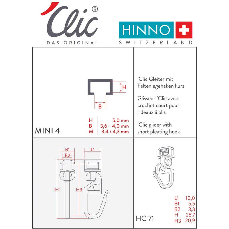 Gleiter mit Faltelegehaken kurz für Mini 3.6-4.0mm