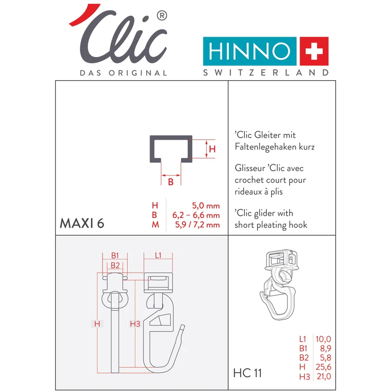 Gleiter mit Faltelegehaken kurz für Maxi 6.2-6.6mm