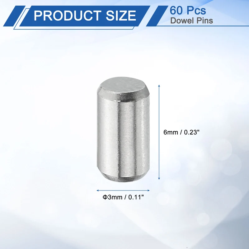 60 Pcs 3 mm x 6 mm Dowel Pins, 316L Stainless Steel Shelf Support Peg Pin