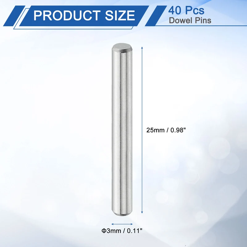 40 Pcs 3 mm x 25 mm Dowel Pins, 316L Stainless Steel Shelf Support Peg Pin