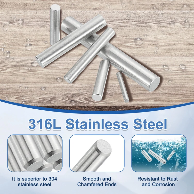 40 Pcs 3 mm x 25 mm Dowel Pins, 316L Stainless Steel Shelf Support Peg Pin