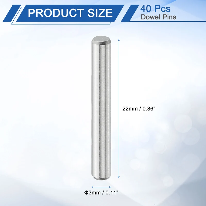 40 Pcs 3 mm x 22 mm Dowel Pins, 316L Stainless Steel Shelf Support Peg Pin