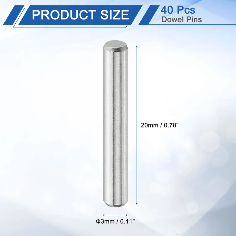 40 Pcs 3 mm x 20 mm Dowel Pins, 316L Stainless Steel Shelf Support Peg Pin