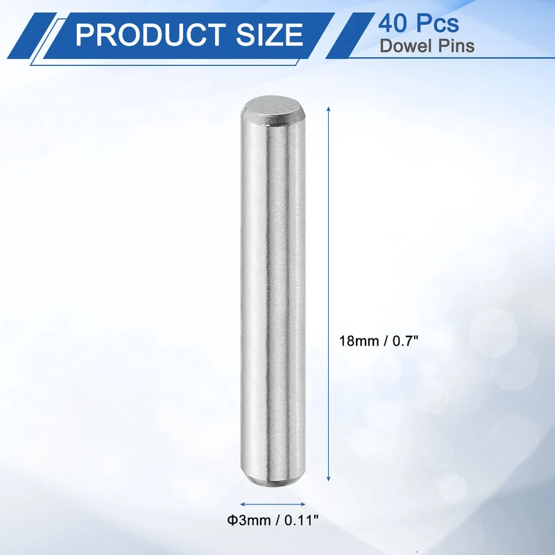 40 Pcs 3 mm x 18 mm Dowel Pins, 316L Stainless Steel Shelf Support Peg Pin
